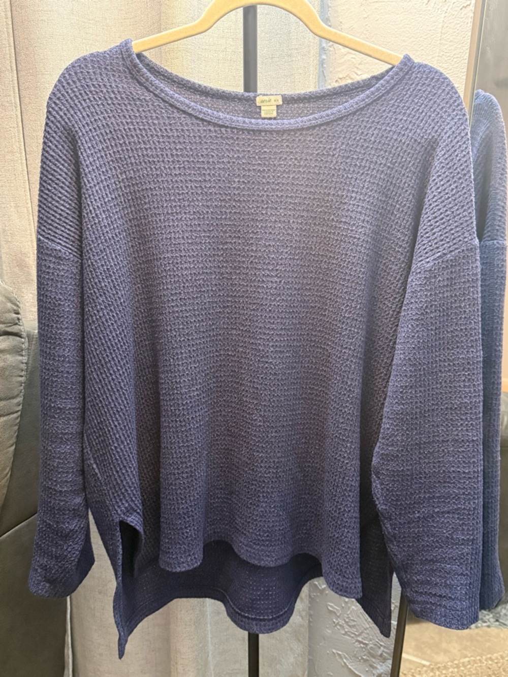 aerie Navy Waffle-Knit Scoop Neck Sweater